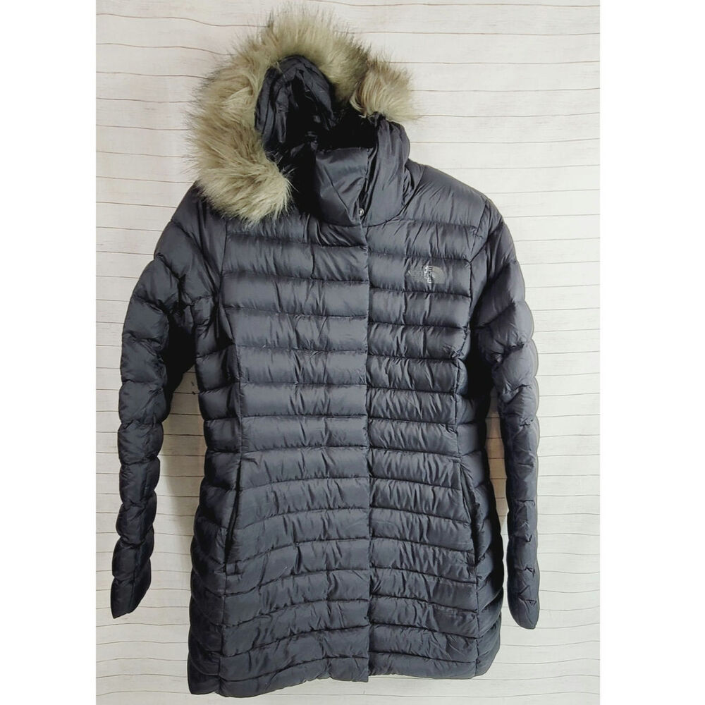 The North Face Transverse Quilted Down Parka w Faux Fur Hood in Black, sz Large